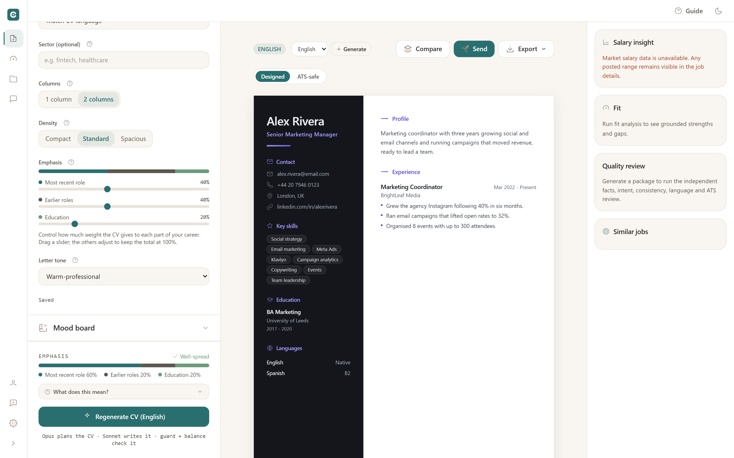 CVumi app screen