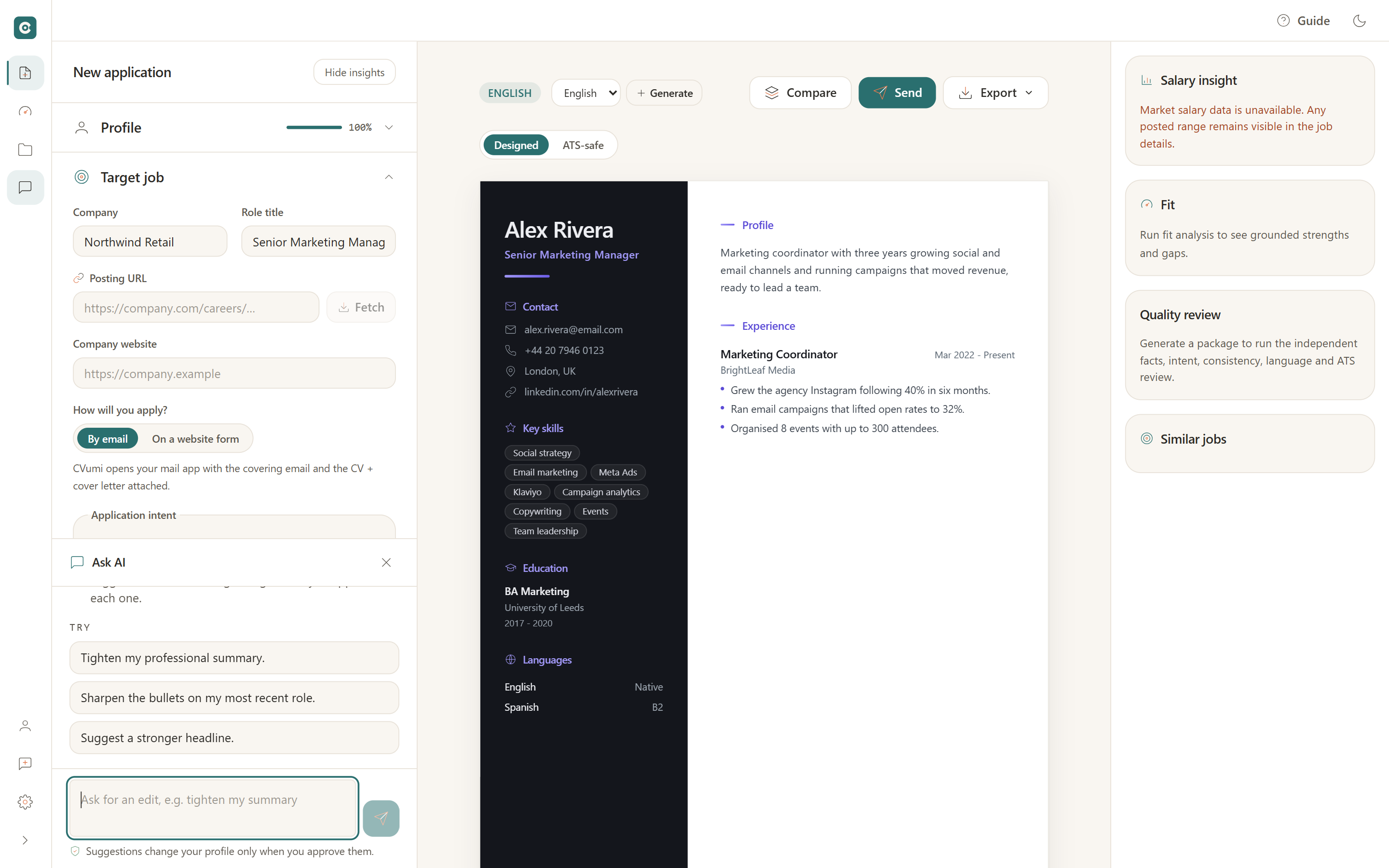 CVumi app screen