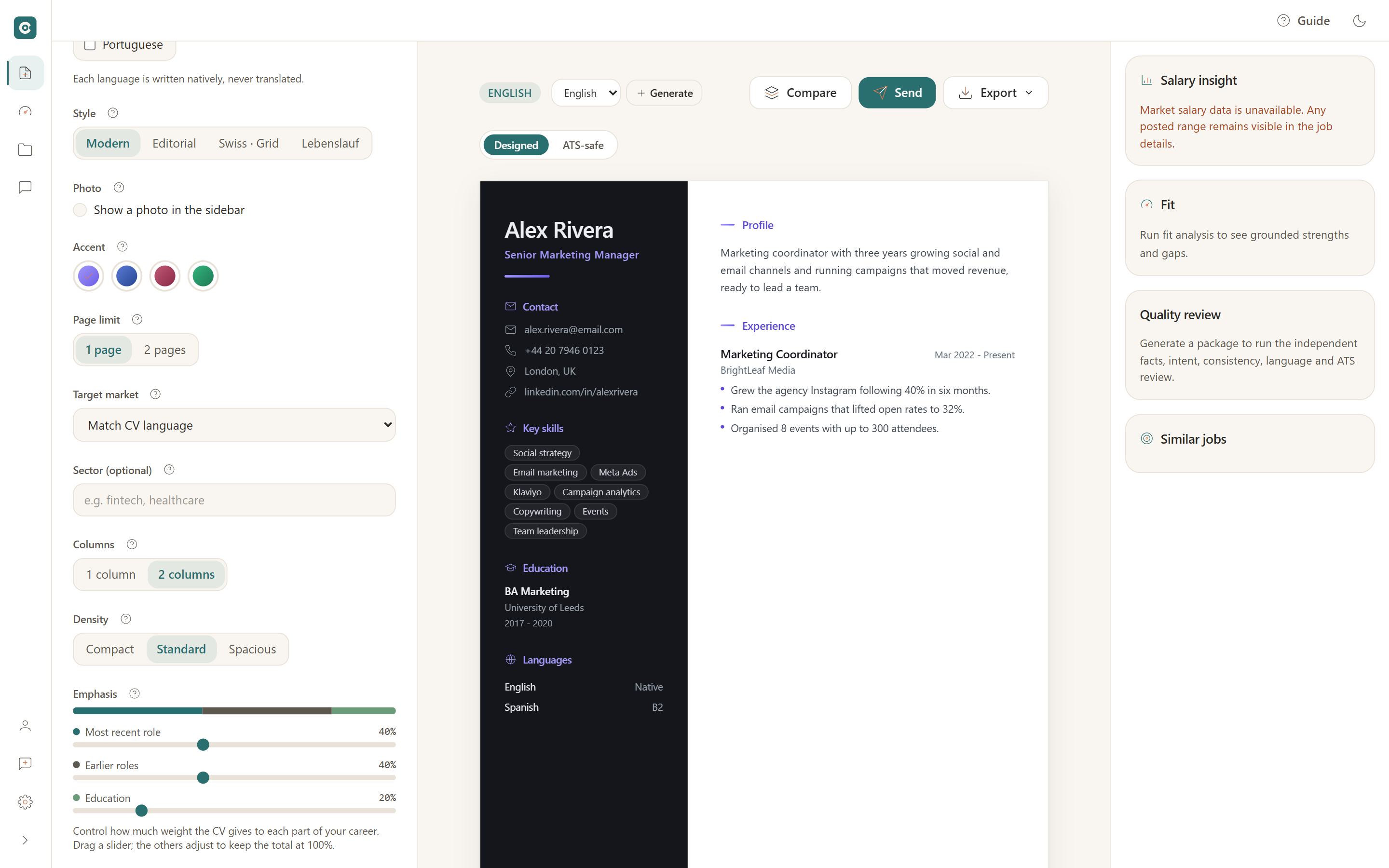CVumi app screen