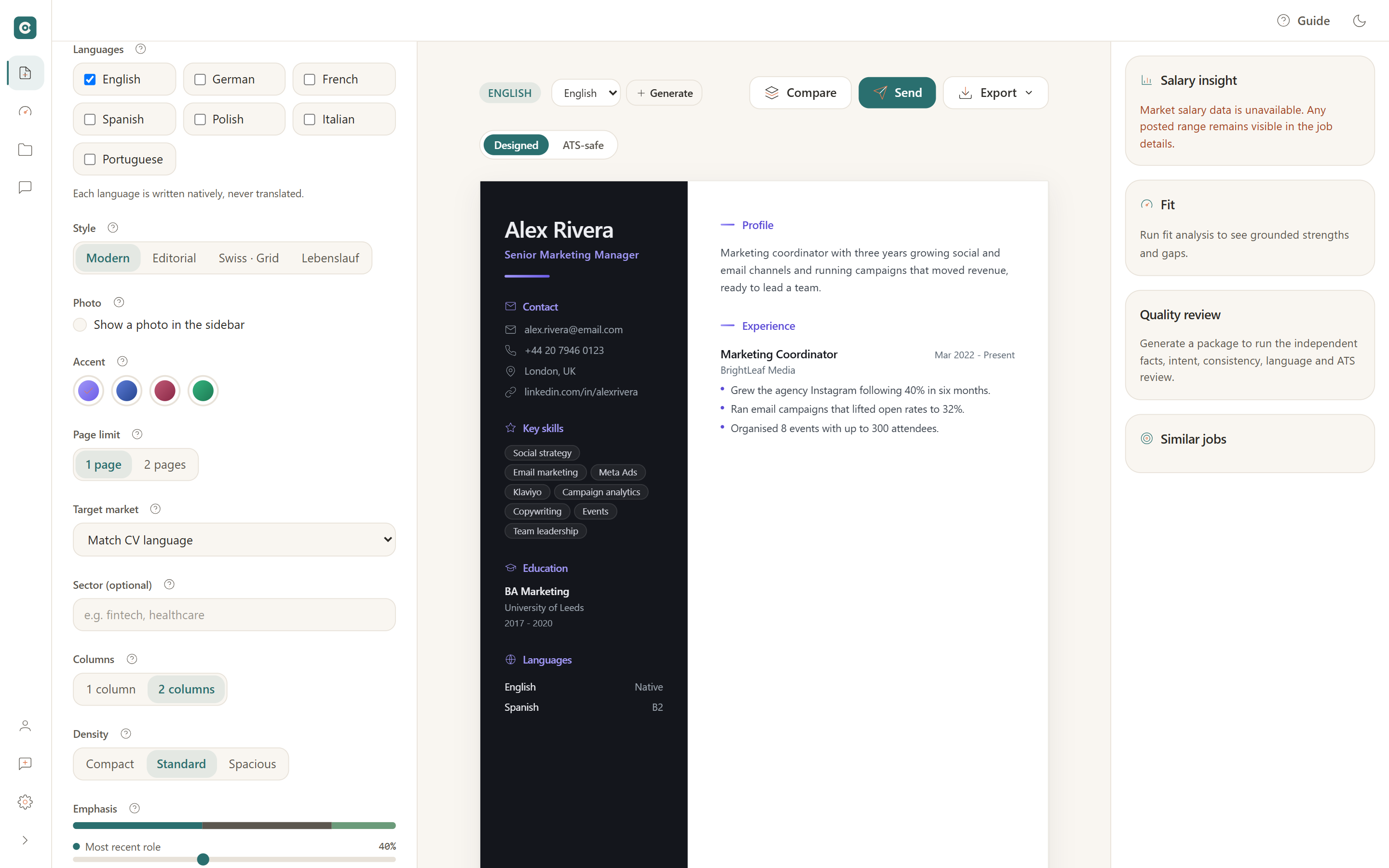 CVumi app screen