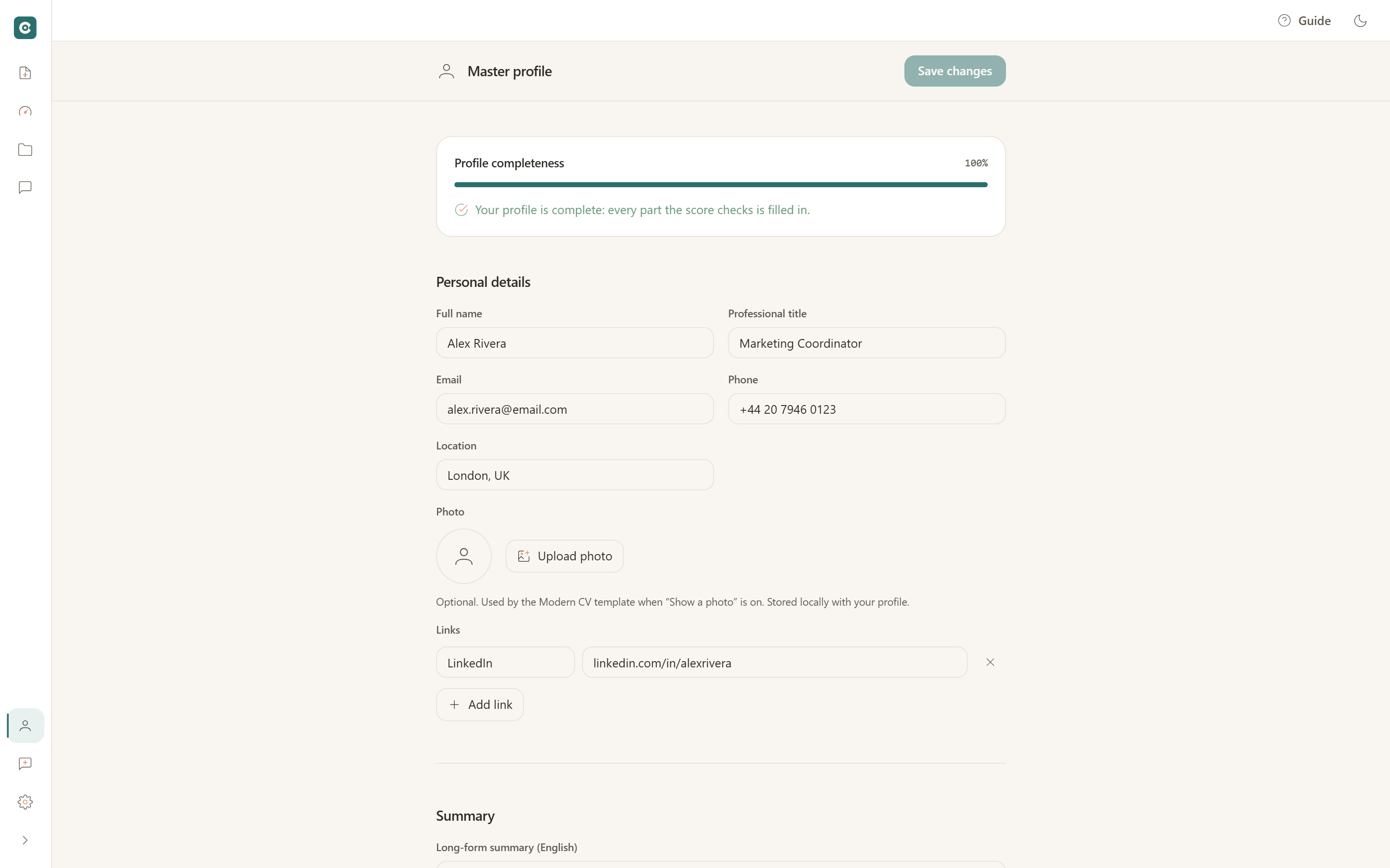 CVumi app screen