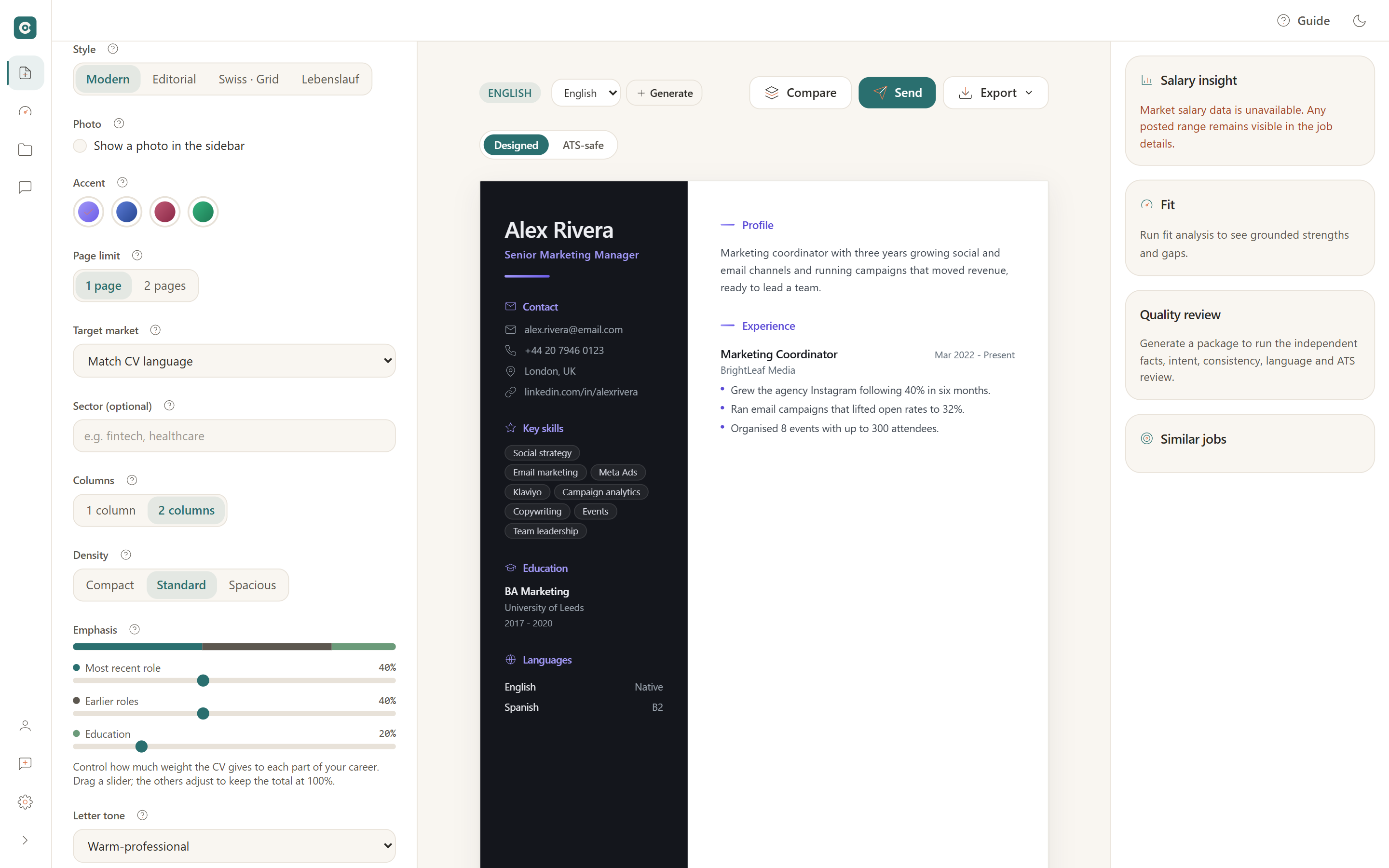 CVumi app screen
